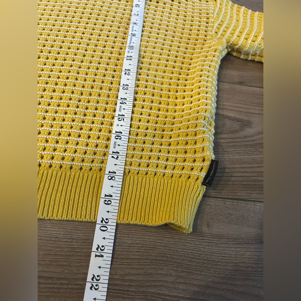 Calvin Klein Jeans Mustard Yellow Open Knit Cropped Sweater M - Picture 4 of 6